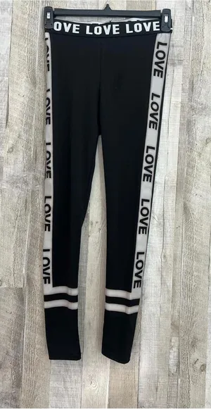 Women's S/M "LOVE" Black Leggings Yoga Activewear High Waist thumbnail 1
