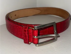 Banana Republic Women's Red Leather Crocodile Texture Silver Buckle Belt 30 Xmas thumbnail 1