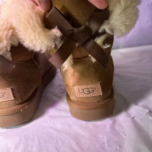 UGG Tan Shearling Boots with Bow thumbnail 5