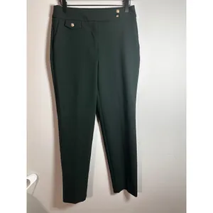 Rachel Zoe Hunter Green Slim Ankle Trousers Gold Button High Rise Pants 6‎ thumbnail 2