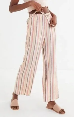 Urban Outfitters Chance Stripe Pant Linen Pull On Neutral Multi Small thumbnail 1