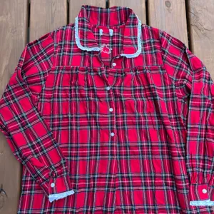 Lanz of Salzburg Nightgown‎ Traditional Red Plaid Eyelet Lace Trim Cotton Medium thumbnail 3