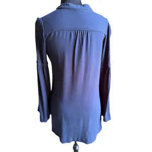 Free People Navy Bell Sleeve Henley Blouse XS Boho Rayon Tunic Top thumbnail 4