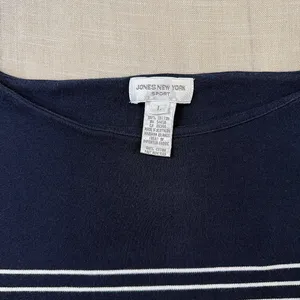 Jones New York Sport Breton Stripe Boat Neck Top Gold Button Shoulders L thumbnail 4