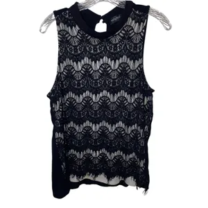 Black Lace Overlay Top Medium High Neck Keyhole Blouse Dark Academia Whimsigoth thumbnail 2