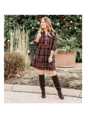 [LOFT] Plaid Split Neck Tiered Long Sleeve Flannel Mini Dress Relaxed Sz Large L thumbnail 2
