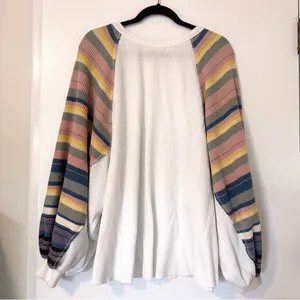 Free People Rainbow Dreams Waffle Knit Thermal Balloon Long Sleeve Top Womens thumbnail 8