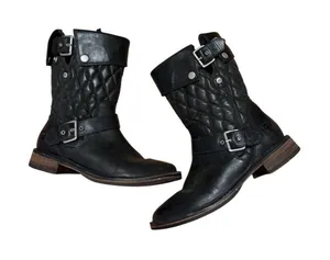 UGG Conor Moto Biker Boots Womens Black Quilted Buckle Side Zip size 6.5 thumbnail 1