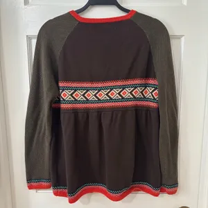 Womens Fair Isle Geometric Pattern Cardigan‎ Sweater Chocolate Brown Sz M thumbnail 2