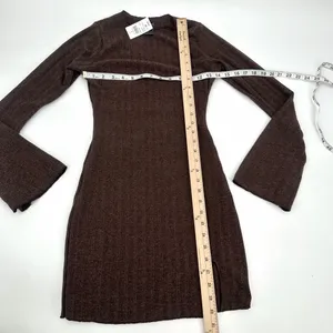 Windsor Dress Juniors XS Brown Rib Knit Casual Chills Long Bell Sleeve Mini Slit thumbnail 7