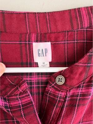 GAP Burgundy Plaid Flannel Long-Sleeve Shirt Dress Size M Fall thumbnail 4