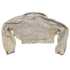 POL Corduroy Jacket Womens Small Beige Distressed Star Patch Raw Hem Boho SMJ179 thumbnail 3