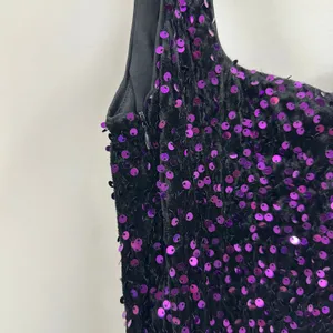 Lulus Seeing Sparkles Dark Purple Velvet Sequin Square Neck Mini Dress Small NWT thumbnail 9