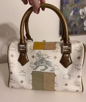 MCM Princess Lion Satchel H0501 White Visetos Bronze Python Trim Satchel thumbnail 1