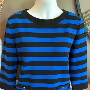 KARL LAGERFELD Vintage Blue & Black Stripe Knit Top Small Designer Grandmacore thumbnail 3