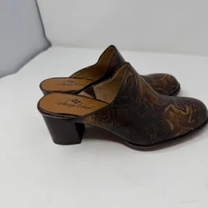 Patricia Nash Floral Tooled Leather Mules Brown Block Heel Women 7.5 thumbnail 10