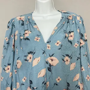 Rebecca Taylor Daniella Floral Blouse Dot Pattern Blue V-Neck Top Tie Cuff Women thumbnail 6