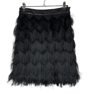 JOA Black Layered Fringe‎ Leather Waistband Flapper Mini Skirt XS thumbnail 1