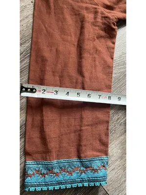 Vintage Mexican American long-sleeved Cotton tunic teal embroidered Brown floral thumbnail 6