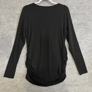 Quince Size-M Maternity Long Sleeve Top Black Tencel Lyocell Ruched V-Neck thumbnail 4