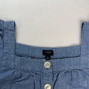 J.Crew Womens Blue Cotton Chambray Square Neck Button Front Flutter Sleeve Top S thumbnail 2