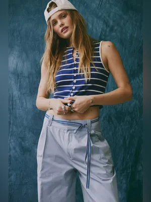 Free People Tilly Striped Vest in Navy Combo XL thumbnail 6