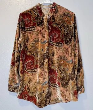 Soft Surroundings Size-S Montaigne Paisley Burnout Velvet‎ Tunic Shirt Blouse thumbnail 1