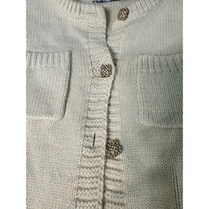 ZARA Cream Knit Cardigan Jacket Pearl Rhinestone Buttons 4 Pocket M thumbnail 5