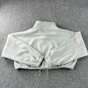 Qinsen Fleece Cropped Jacket‎ Pullover Women's Size Small Cream Y2K Drawstring thumbnail 10