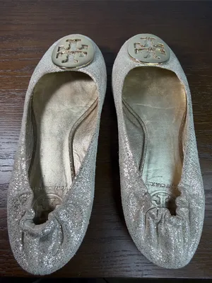 Tory Burch Gold Glitter Reva Logo Ballet Flats thumbnail 8