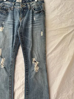 90’s Y2K Aeropostale Low Rise Hailey Flare Light Blue Ripped Flare Jeans thumbnail 6