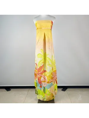 NWOT Farm Rio Linen Blend Floral Strapless Maxi Dress Size XL Hawaiian Tropical thumbnail 2
