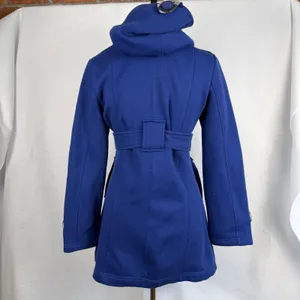 Blue‎ Hooded Double Breasted Trench Coat Womens Size Small Casual Retro Fashion thumbnail 6