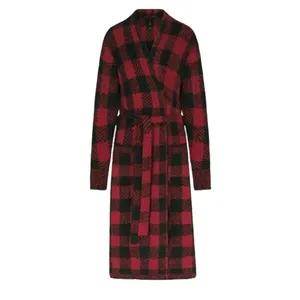 NWT SKIMS Knit Unisex Belted Robe Brick Buffalo Plaid Red Black Size S/M thumbnail 3