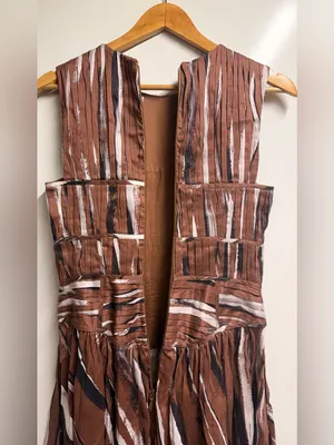 NEW Aje Gabrielle Stripe Pleated Linen Blend Midi Dress brown black small (8) thumbnail 11