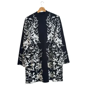 London Times Black White Floral Knit Sweater Dress Mock Neck Bell Sleeve Large thumbnail 3