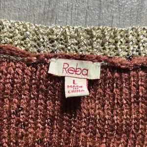 Reba Brown and Gold V-Neck Sweater Relaxed Fit thumbnail 2