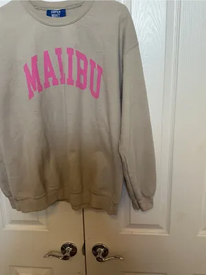 Malibu Crewneck Sweatshirt - Taupe with Pink Logo thumbnail 3