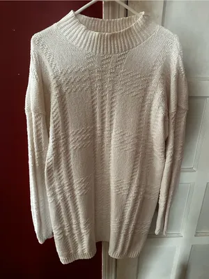 Vintage Carole Rogers Cable Knit Sweater Dress - Ivory 90s Cotton Made in USA thumbnail 2