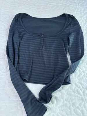 Long sleeve striped crop top button up Blue Size XS thumbnail 1