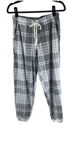 Aerie Womens Gray & White Casual Plaid Drawstring Lounge Jogger Pants Fuzzy XL thumbnail 1