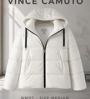 NWOT Two by Vince Camuto White Hooded Puffer winter Jacket sz Medium thumbnail 1