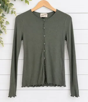 Universal Thread green button front ribbed long sleeve size small thumbnail 1