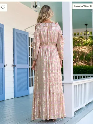 Boston Proper Ruffled Maxi Dress With Lurex Fabric Pink Womens Small thumbnail 2
