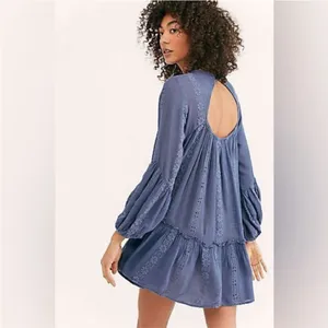 Free People Kiss Kiss Tunic Embroidered Lace Blue Long Sleeve Dress Women’s XS thumbnail 13