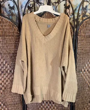 Aerie Tan Oversized Knit Sweater Size L thumbnail 1