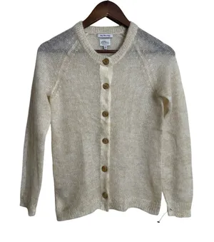 L.L.Bean Mohair Cardigan Sweater Fuzzy Sheer Halo Knit Ivory Womans XS thumbnail 1