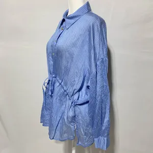 Zara Wrinkled Drawstring Waist Striped Shirt 4387/042/044 Blue White Size XL thumbnail 11