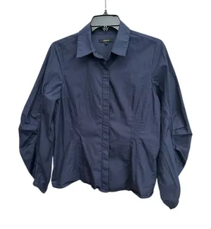 Quince 100% Organic Cotton Poplin Balloon Sleeve Shirt Small Ruched Blue #AAA7-6 thumbnail 1