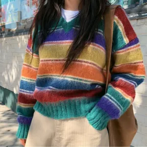 POL Multicolor Striped V-Neck Sweater Women’s Size Large thumbnail 1